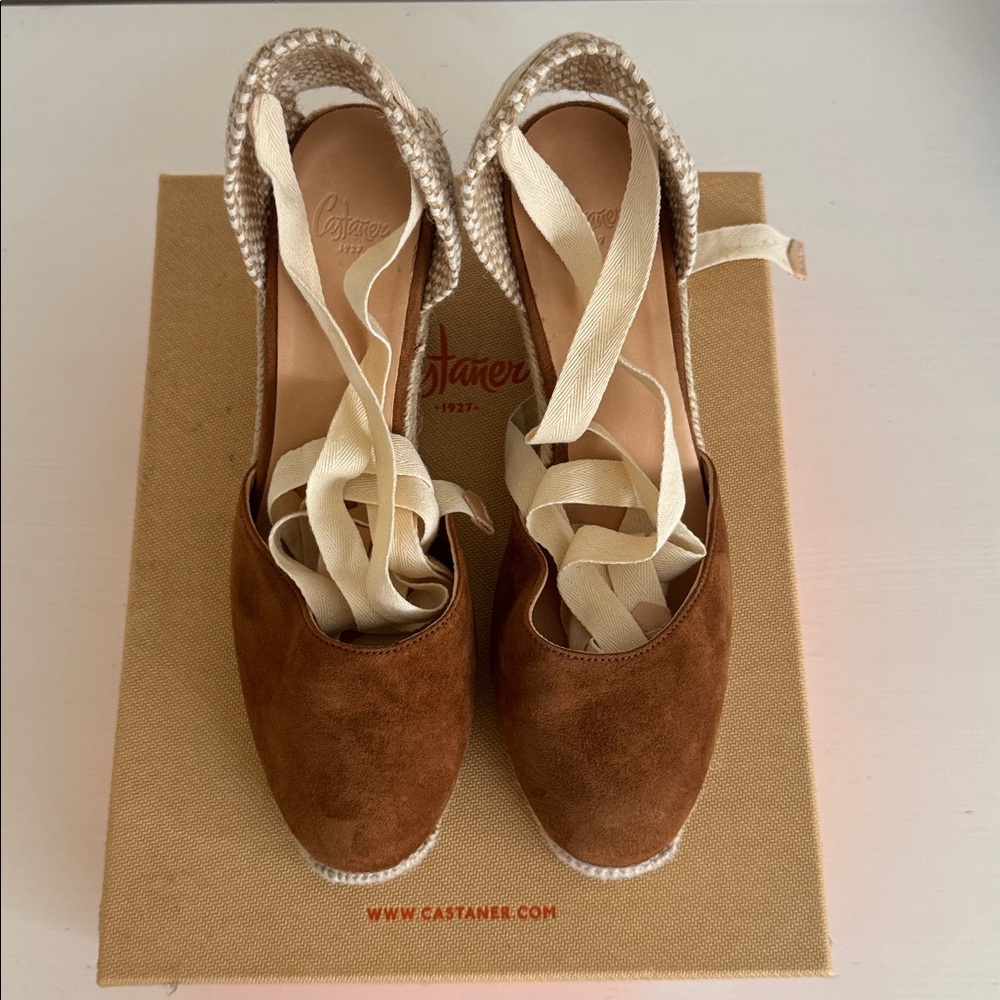 Castaner Tan Espadrille Wedges with Cream Laces
